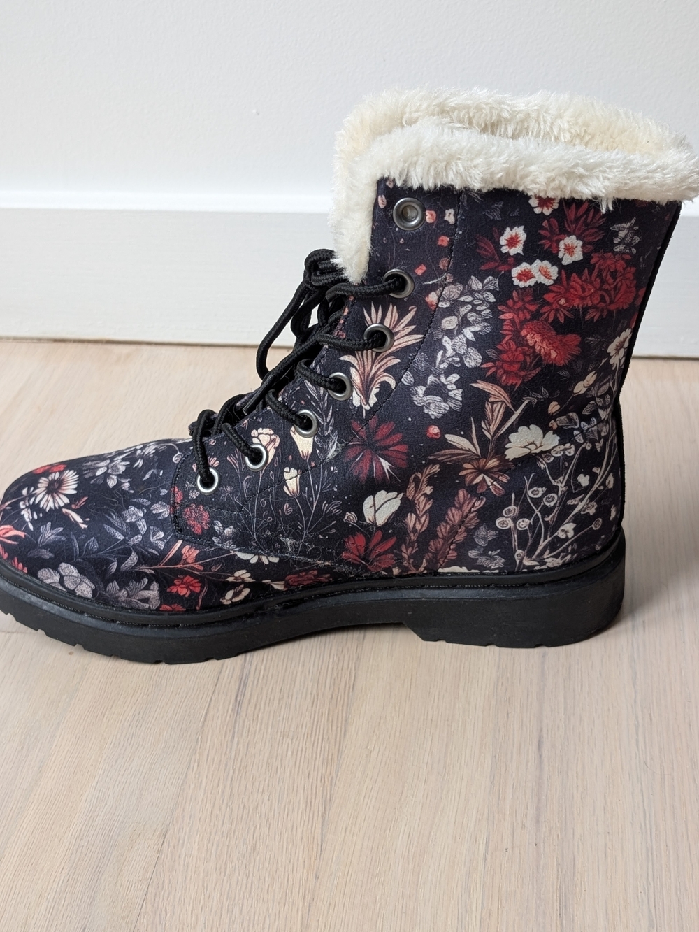 Goth Lace-Up Faux-Fur Forest Fantasy Ankle Combat Boots